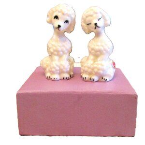 Vtg salt & pepper bone china very white poodle shakers Japan